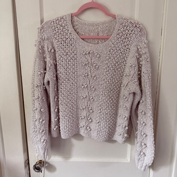 Irish made Cream Bobble Sweater with Floral Cable Detail - Picture 1 of 6
